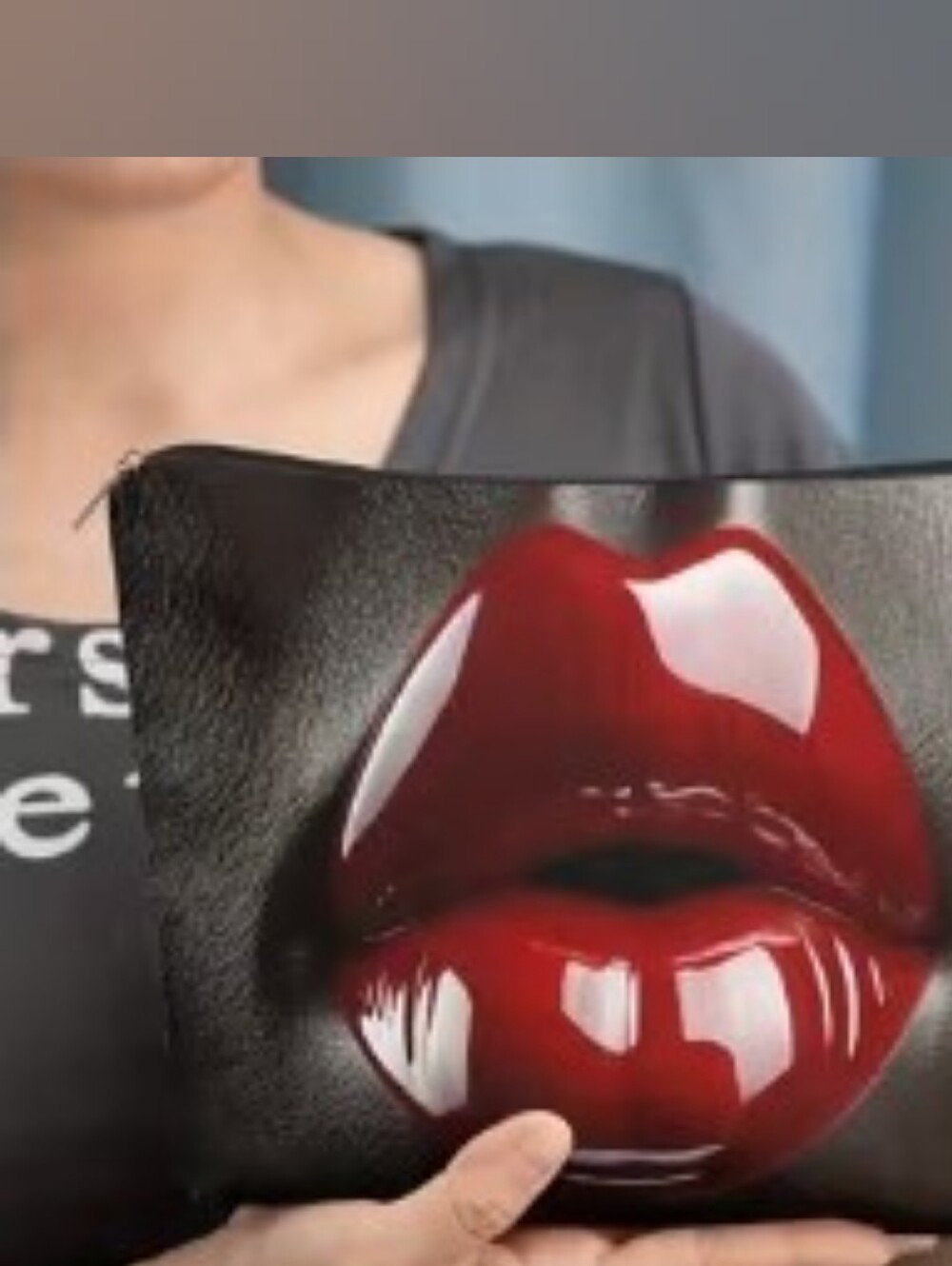 Cosmetic Bag with Glossy Red Lip Print